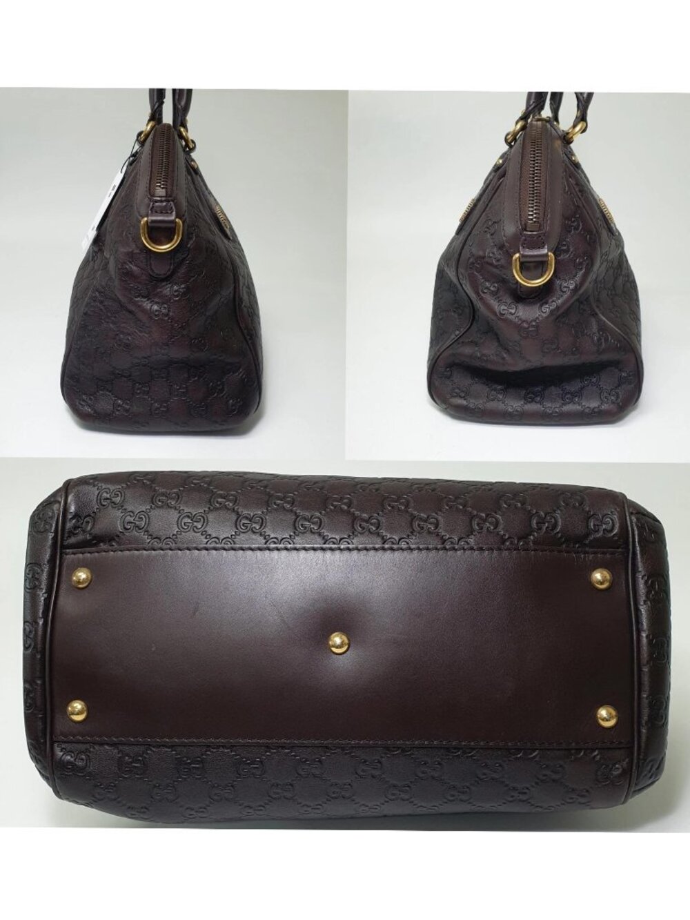 Authentic Gucci Guccissima Leather Boston Bag Brown GG Monogram Satchel Luxury - Picture 4 of 11